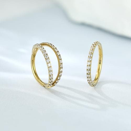 GAGABODY Double Hoop Conch Piercing Jewelry Septum Ring Gold Septum Jewelry Seamless 20 Gauge Nose Ring Hoop 20g Cartilage Earring with CZ Lip Rings 7mm Nose Hoop Surgical Steel Helix Earrings — view 4