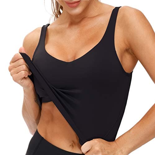 Women’s Longline Sports Bra Wirefree Padded Medium Support Yoga Bras Gym Running Workout Tank Tops (Black, Medium) — view 4