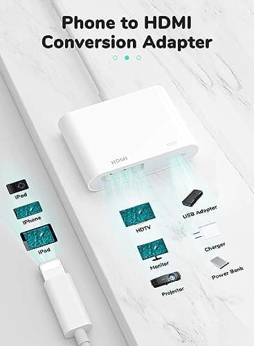 Lightning to HDMI Adapter for iPhone, [Apple MFi Certified] iPhone HDMI Adapter 1080P Digital AV Adapter Video HDMI Sync Screen Connector Compatible with iPhone 14/13/12/X/8/7 NO Need Power Supply — view 3