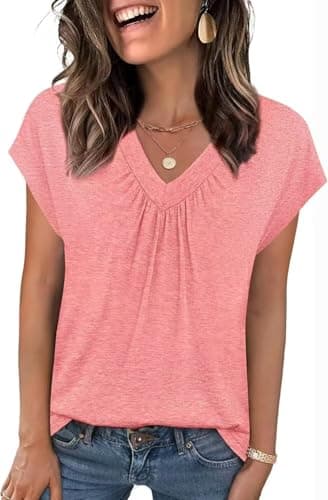 WELINCO Cap Sleeve Top Women Summer 2026 Casual Spring V Neck Sleeveless Tee Shirt Basic Trendy Beach Vacation Outfits Clothes Pink X-Large