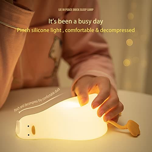 MUID Benson Lying Flat Duck Night Light, LED Squishy Duck Lamp, Cute Light Up Duck, Silicone Dimmable Nursery Nightlight, Rechargeable Bedside Touch Lamp for Breastfeeding, Finn The Duck. — view 4