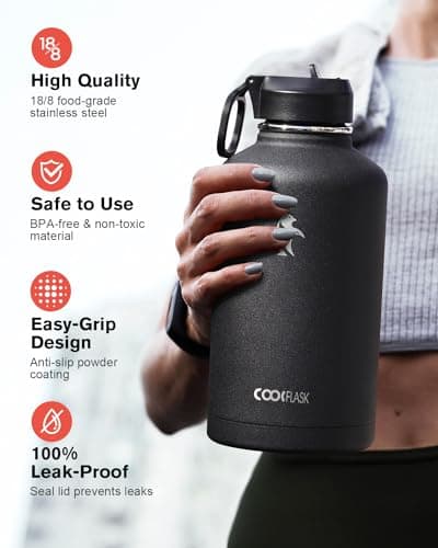 Coolflask Half Gallon Water Bottle Insulated with Straw & 3 Leakproof Lids — view 2