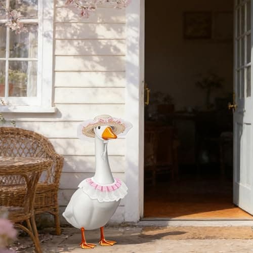 Porch Goose Pastoral Style Outfit, Summer & Autumn Goose Statue Suit with Hat & Bib Countryside Pet Cat Dog Costume Clothes for Lawn Concrete Statue Garden Patio Yard Accessories Pet (Pink) — view 5