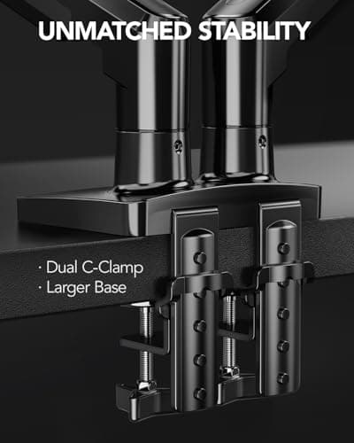 HUANUO FlowLift™ Dual Monitor Stand, Fully Adjustable Gaming Monitor Desk Mount for 13–32″ Computer Screens, Full Motion VESA 75x75/100x100 with C-Clamp & Grommet Base, Each Arm Holds 4.4 to 19.8 lbs — view 3