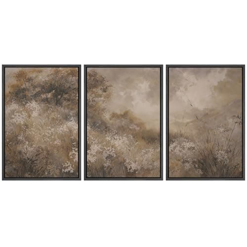 SIGNFORD Framed Canvas Print Wall Art Set Neutral Botanical Meadow Landscape Earth Tone Nature Illustrations Modern Art Relax/Calm for Living Room, Bedroom, Office - 24"x36"x3 Black