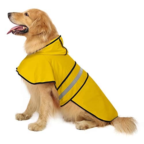 HDE Dog Raincoat Jacket Reflective Adjustable Hooded Pet Poncho Rain Coat with Leash Hole for Small to X-Large Dogs Yellow - L