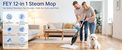 Steam Mop, Upgraded 12-in-1 Steam Mopping Cleaners, 15-Second Fast Heat Up,Lightweight, Large 400ml Tank, Adjustable Steams for Multi-Surface Cleaning - Floor, Windows, Furniture & More