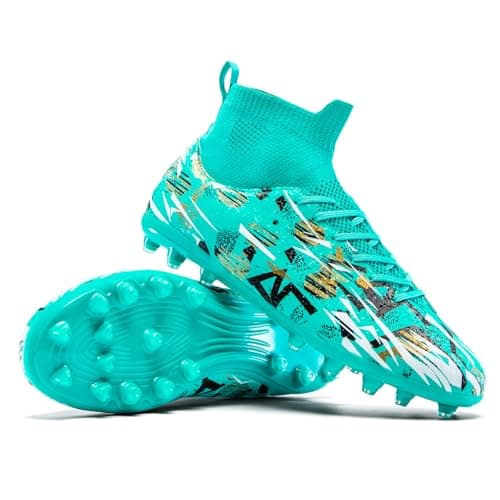 PMKZSES High-Top Soccer Cleats for Outdoor Training Matches Football Shoes Green — view 2