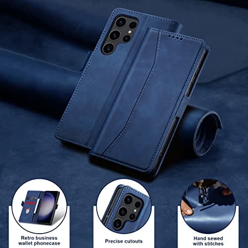 Jasonyu Flip Wallet Case for Samsung S23 Ultra,Leather Magnetic Folio Cover with Card Holder,Kickstand - TPU Shockproof Durable Protective Phone Case,Blue — view 6