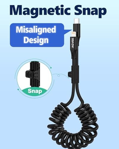AGVEE 3ft Coiled USB-C to Lightning Cable [MFI Certified] Carplay