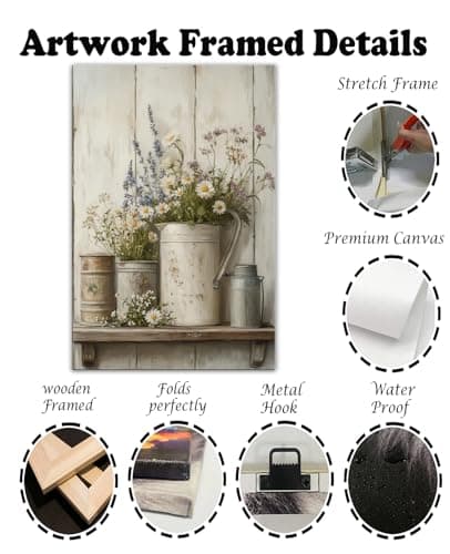 Vertical Rustic Farmhouse Floral Canvas Wall Art Neutral Wildflower Picture Prints for Kitchen Living Room Decor(FLOW-1,12"x18") — view 5