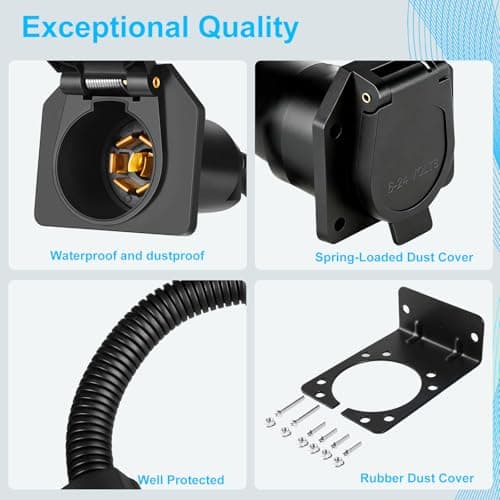 Premium 7 Pin Trailer Connector with Mounting Bracket，Heavy-Duty 7 Pin Trailer Plug with Color-Coded Wiring Harness for Easy Installation，Waterproof 7 Way Trailer Plug for RVs，Trailers，Boat Trailers