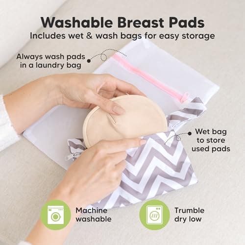 Organic Nursing Pads, 14 Washable Breast Pads,Wash Bag (Bare Beige, L 5") — view 3