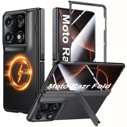 Kaiiecal for Motorola Razr Fold Case [Fit for MagSafe] [Hidden Kickstand] [Hinge Protection] Built-in Screen Protector Durable Silicone Matte Protective Cover for Moto Razr Fold 2026, Black