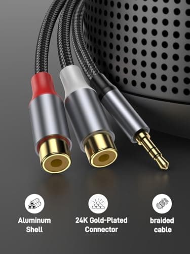 KAYQINHO 3.5mm to RCA Cable, 10 inch 3.5mm Auxiliary Male to 2RCA Female Stereo Audio Cord Connector for Smartphones, MP3, Tablets, Speakers, Home Theater, HDTV and More — view 4