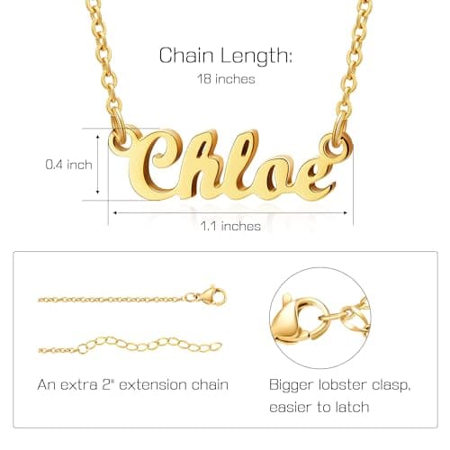 Ldurian Custom Name Necklace, Chloe Name Plate Pendant Necklace Pre Gifts, Charm Necklaces Jewelry for Birthday Anniversary — view 5