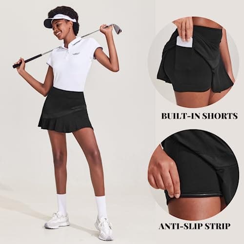 Ekouaer Tennis Skorts for Women Lightweight Black Skirt for Running Tennis Golf Workout Sports — view 3