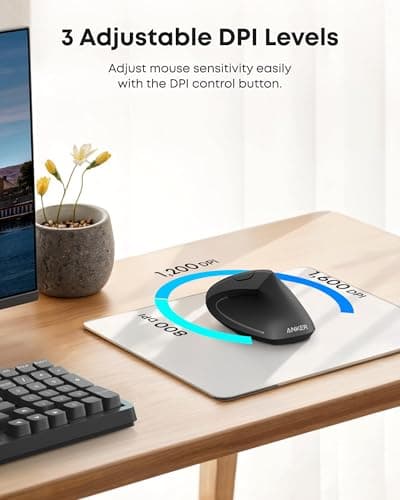 Anker 2.4G Wireless Vertical Ergonomic Optical Mouse for Work, Multi-Device Connectivity, 800/1200 /1600 DPI, 5 Buttons for Laptop, Desktop, PC - Black — view 3