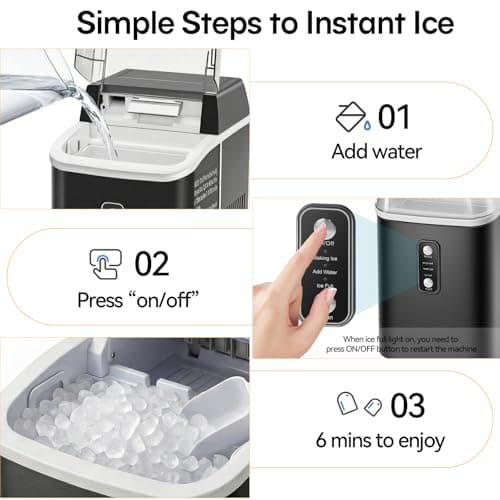 KMFurnila Nugget Ice Maker Countertop, Portable Ice Makers Machine with Removable Basket and Scoop, Self-Cleaning, Quiet, 6-Min Ready, 24lbs in 24Hrs, Visible, for Home, Party, RV, Camping, Black — view 4