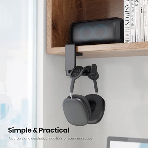 3in1 Rotating Headphone Holder - EURPMASK 3in1 PC Gaming Headset Holder w/Detachable Controller Holder, Adjustable Clamp-on Headset Stand,Headphone Hanger Hook Under Desk w/Cable Clip Organizer,Black — view 2