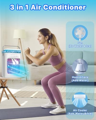 Portable Air Conditioner, Evaporative Mini Portable AC Unit with 3 Speeds & 2 Mist, 120° Oscillating, 7 Color Lights 2-4H Timer, Small Cooling Fan for Bedroom, Office, Home, Camping — view 2