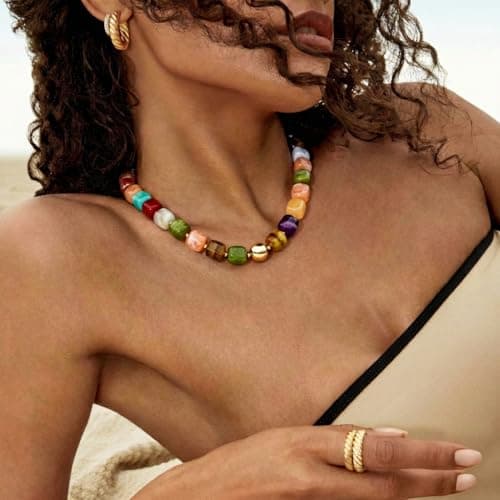 INNERDIVA Chunky Beaded Necklace for Women Colorful Big Large Resin Bead Statement Bubble Choker Necklace Trendy Summer Beach Beachy Womens Necklace Rainbow Gemstone Charm Jewelry Accessories Stuff — view 6
