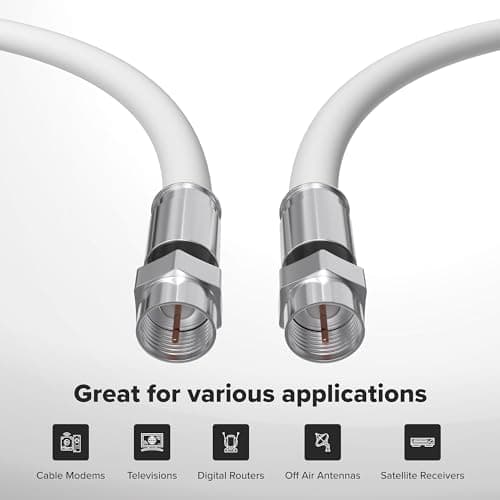 35 Foot White - Solid Copper Coax Cable - RG6 Coaxial Cable with Connectors, F81 / RF, Digital Coax for Audio/Video, Cable TV, Antenna, Internet, & Satellite, 35 Feet (10.5 Meter)