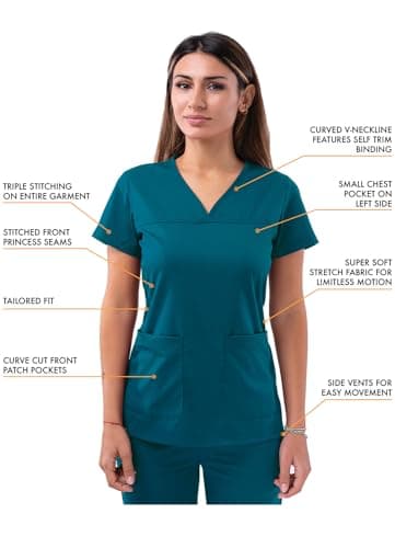 Adar Pro Movement Booster Scrub Set For Women - Sweetheart V-Neck Top & Yoga Jogger Pants - P9400 - Caribbean Blue - L — view 2