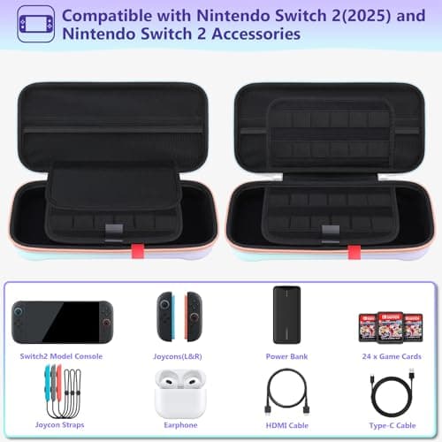 Supmay Carrying Case for Nintendo Switch 2(2025), Protective Hard Shell Portable Travel Carry Case Pouch Holds with 24 Game Cartridges and Mesh Pocket for Switch 2 Accessories, Fancy Purple Blue