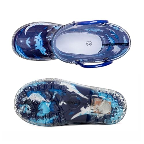 HugRain Toddler Boys Rain Boots Little Kids Baby child Light Up Waterproof Rubber Shoes Dinosaur Printed Mud Lightweight Adorable with Easy-On Handles Non Slip Sole Blue Size 8 — view 4