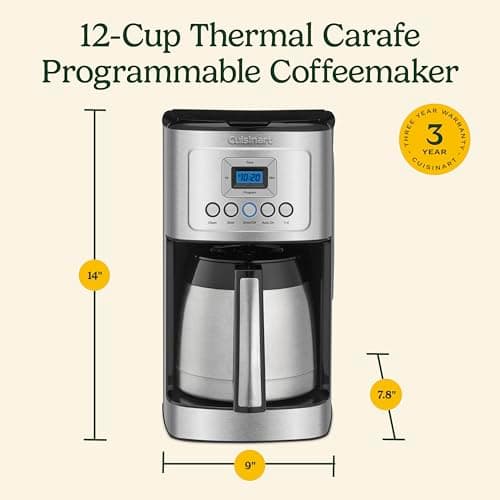 Cuisinart 12-Cup Coffee Maker, Programmable PerfecTemp Thermal Carafe Coffee Machine with 1-4 Cup Setting, Brew Strength Control and Brew Pause, Stainless Steel, DCC-3400NAS, Silver — view 9