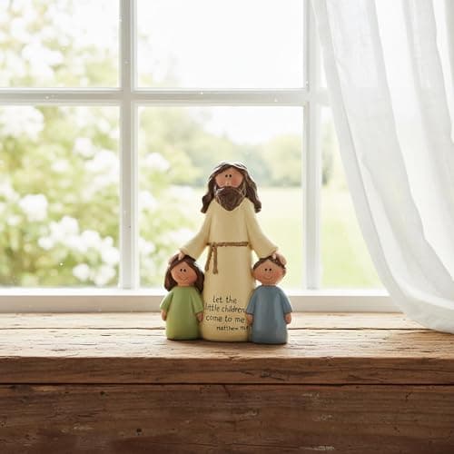 Jesus with Children Figurine - Resin Christian Statue with Bible Verse Let The Little Children Come to Me, Inspirational Religious Decor for Home, Sunday School and Ministry, 10.7cm Tall — view 3