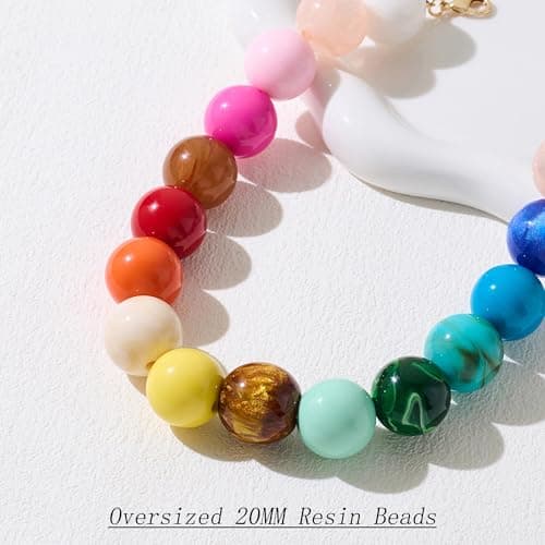 WOWORAMA Colorful Chunky Necklaces for Women Oversized Multicolor Resin Beads Choker Necklace Large Bold Statement Beads Ball Necklace Boho Holiday Jewelry — view 3