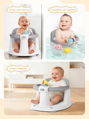 Baby Bath Seat for Babies 6 Months & Up - Bathtub Seats for Babies with 3 Baby Bath Toys, Non-Slip, Comfortable, Infant Bath Essentials-Grey — view 5