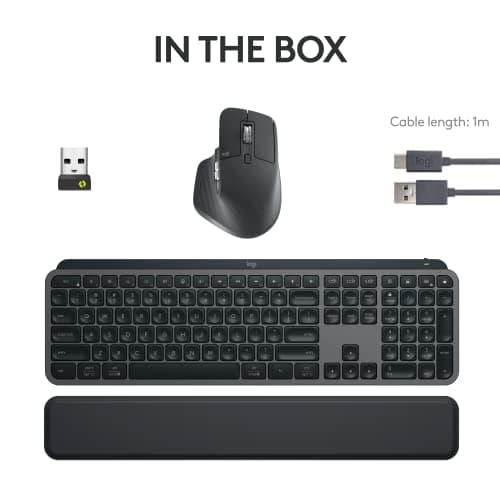 Logitech MX Keys S Combo - Performance Wireless Keyboard and Mouse with Palm Rest, Customizable Illumination, Fast Scrolling, Bluetooth, USB C, for Windows, Linux, Chrome, Mac - Graphite — view 8