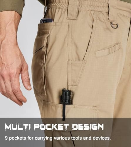 SPOSULEI Cargo Work Pants for Men Ripstop Tactical Pants Lightweight Water Resistant EDC Hiking Carpenter Hunting Pants with Multi Pockets Khaki 34Wx30L — view 3