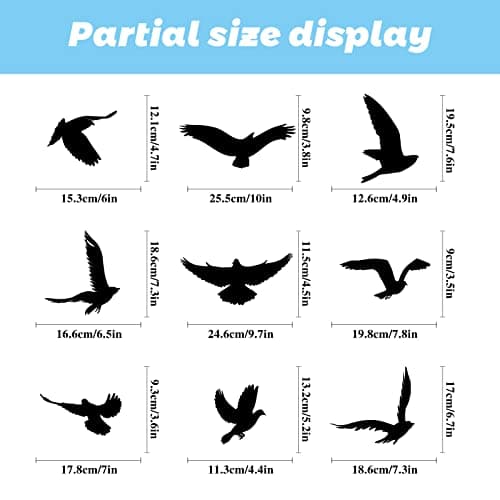 Hianjoo 37 Piece Large Size Anti-Collision Bird Stickers Alert Decals for Preventing Bird Strikes, Black — view 3
