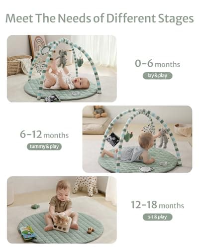 Baby Play Gym Mat, Tummy Time Activity Mat with 6 Detachable Toys for Stage-Based Sensory and Motor Skill Development, Washable Play Mats for Infant, Newborn Baby Essentials, Sage Green — view 4