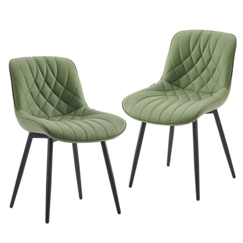 YOUNUOKE Dining Chairs Set of 2, Mid Century Modern Kitchen Chairs with Mid Back and Metal Legs, Upholstered Faux Leather Armless Accent Chairs for Living Room Waiting Room Bedroom, Olive Green — view 2