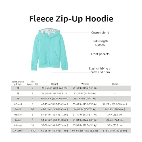 Amazon Essentials Girls' Fleece Zip-Up Hoodie Sweatshirts, Aqua, Small — view 5