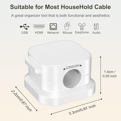 10 Pack Magnetic Cable Clips, Cord Holder with Strong Adhesive, Cable Management Organizer for Desk, Phone Charger, Computer, Car, Home Office - White/Black — view 3