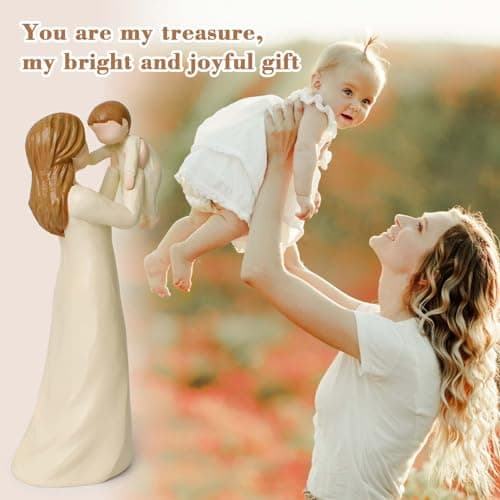 New Mom Gifts - 7” Mother and Child Figurine, Hand-Painted Resin Statue for First Time Mothers, Baby Shower Adoption Birthday — view 2