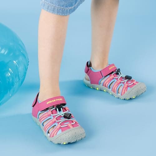 DREAM PAIRS Kids Sandals Toddler Girls & Boys Summer Outdoor Athletic Sport Sandals for Toddler/Little Kids/Big Kids,Size 8 Toddler,Fuchsia/Cyan/Neon/Green,171111-K