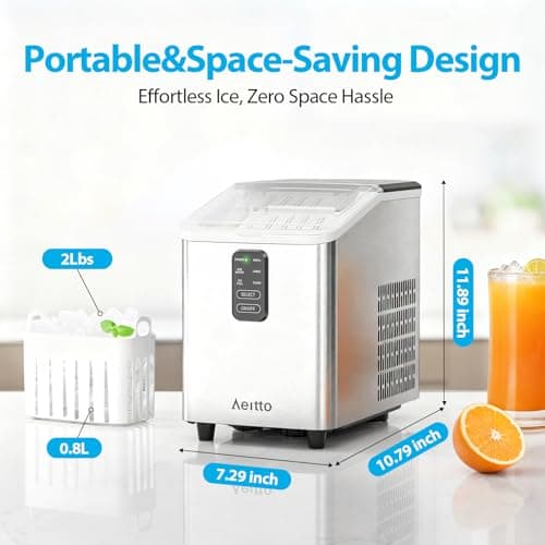 Aeitto Ice Maker Countertop 26lbs/24H, Ice Machine 8 Ice Cubes Ready in 6 Mins, 2 Sizes of Bullet Ice Portable Ice Makers with Basket & Scoop, Auto Self-Cleaning for Home/Kitchen/Office Stainless — view 2