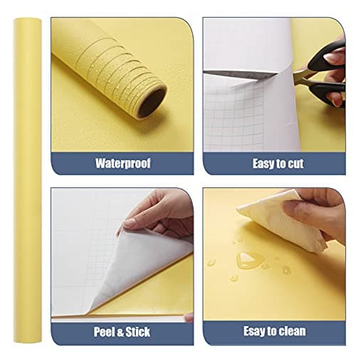 WADILE Peel and Stick Wallpaper 15.9in x 78.7in, Solid Color Contact Paper Waterproof, Vinyl Colored Wall Paper Self Adhesive, Textured Wallpaper Removable for Cabinets/Countertop, Light Yellow — view 3