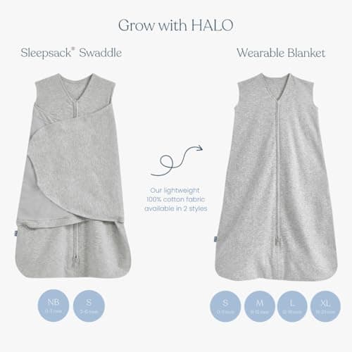 HALO 100% Cotton Sleepsack Swaddle, 3-Way Adjustable Wearable Blanket, TOG 1.5, Baby Blue, Newborn, 0-3 Months — view 5