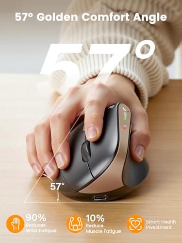 SABLUTE MAM3 Ergonomic Mouse, Bluetooth Mouse for Small/Medium Hands,Dual-Device Connectivity for Computer/Laptop, Rechargeable Wireless Vertical Mouse with 4 Adjustable DPI for Windows,Mac OS,Black — view 4