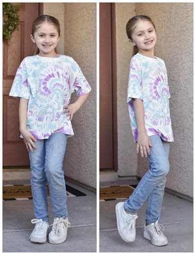 Arshiner Girls Shirts Size 10-12 Oversized Short Sleeve Summer Kids Tops Size 10-12 Casual Crewneck Soft Girls Tee Tops Tie Dye 11-12 Years — view 3