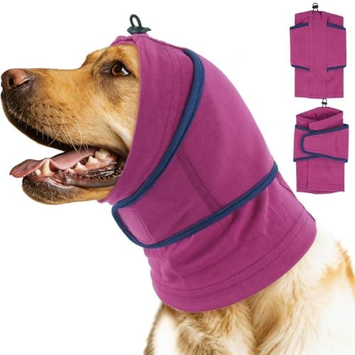 IDOMIK Dog Ear Muffs Noise Protection, Dog Calming Hoodie for Anxiety Relief, Soft Double-Layer No Shake Head Wraps, Quiet Ear Covers for Thunderstorm, Firework, Bath, Grooming & Blow Drying,Purple,XL