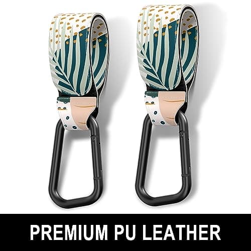 Gukeniu Baby Stroller Hooks for Hanging Bags, Universal Stroller Clips Accessories, Mommy Hook for Diaper Bag, Shopping Cart, Purse, Backpack - 2 Pack, Abstract Leaf — view 4